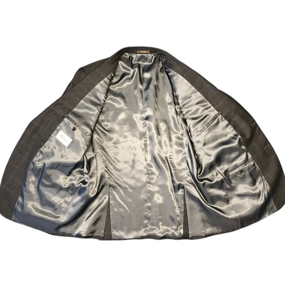 Peter Millar Men’s Luxury 50R Wool Blazer Grey Blue Windowpane Plaid Sport Coat - Picture 5 of 7